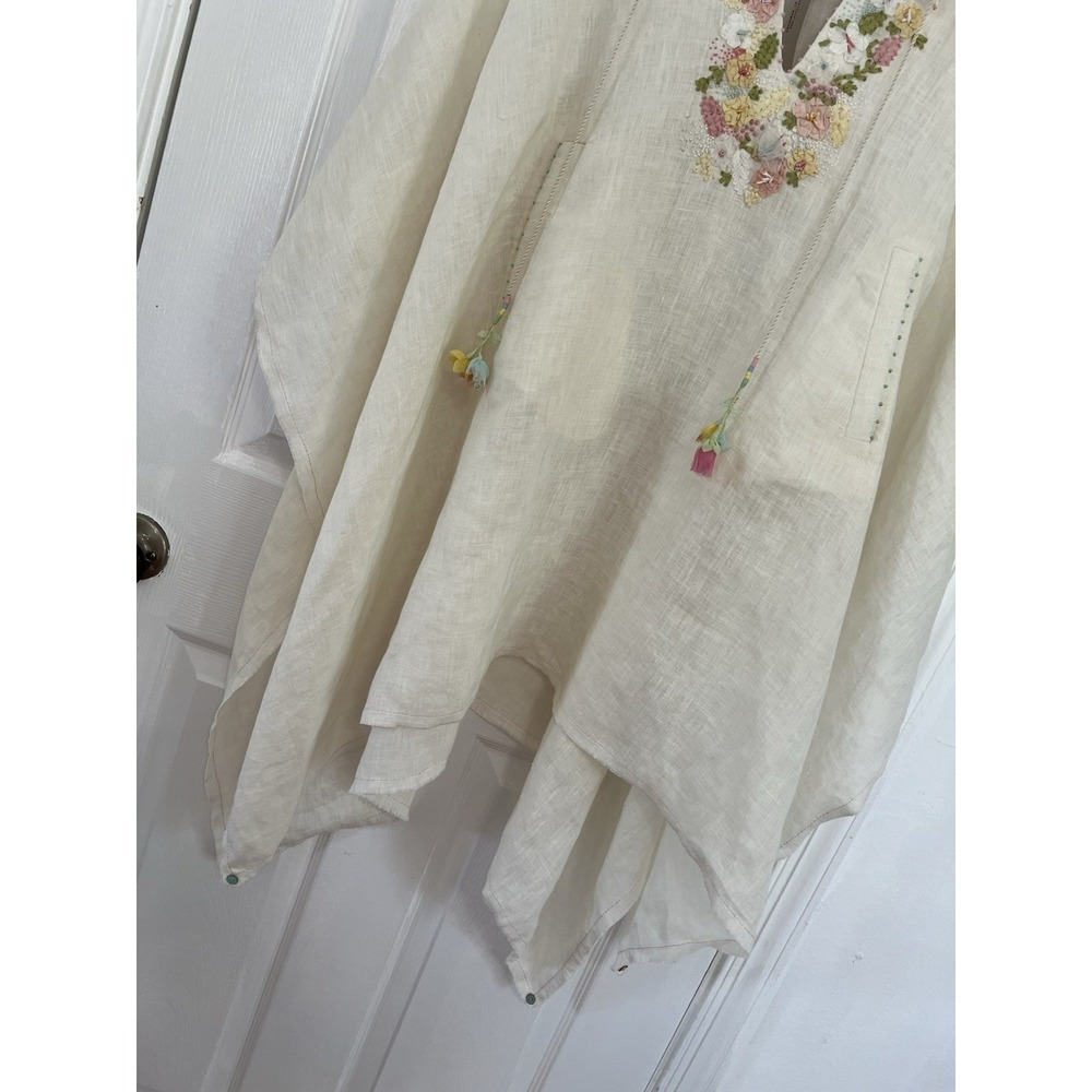 Péro Aneeth Arora 100% Linen Floral Embroidered Kaftan Poncho Tunic Sz 38 Luxury - Picture 7 of 16